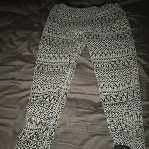 Black and white joggers with print.